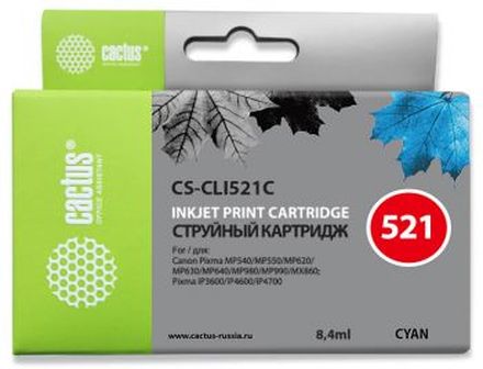 Картридж Cactus CS-CLI521C голубой для Canon